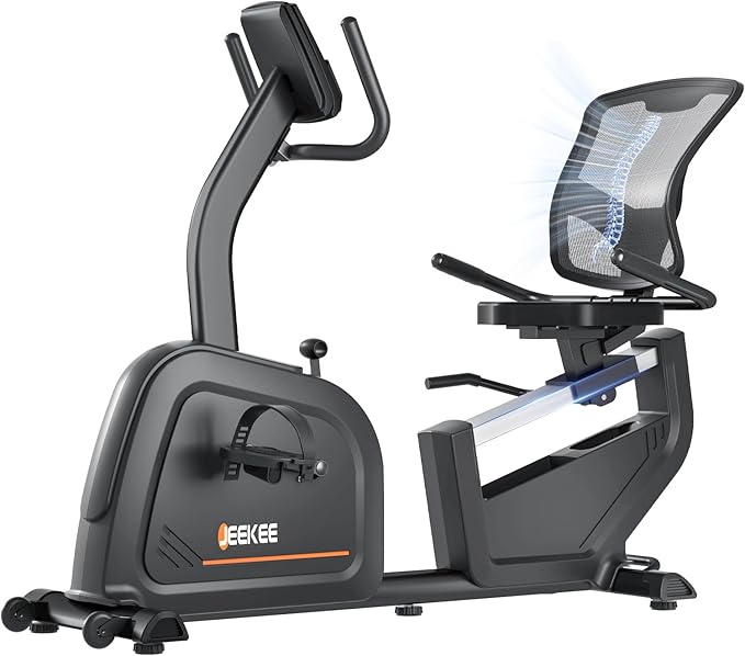JEEKEE Recumbent Exercise Bike for Seniors,Stationary Bikes for Home, 300LB Capacity & 16 Levels Magnetic Resistance, Heart Rate Handle