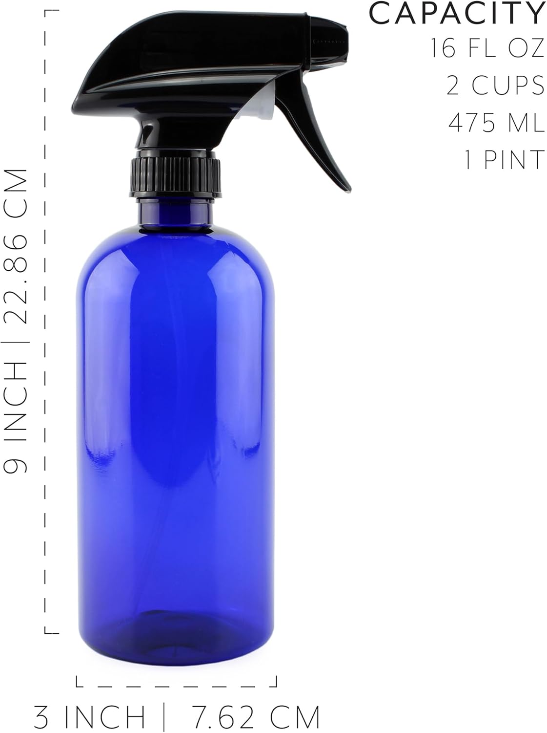 Cornucopia Brands 16oz Cobalt Blue PLASTIC Spray Bottles w/Heavy Duty Mist & Stream Sprayers and Chalkboard Labels (6-pack); PET #1 BPA-free, Use for DIY, Kitchen, Hair