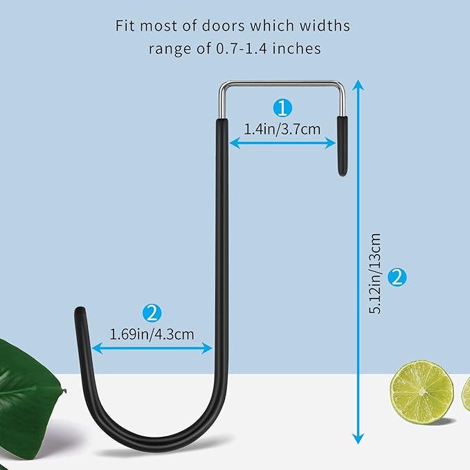 FYY Over the Door Hooks, 6 Pack Door Hangers Hooks with Rubber Prevent Scratches Heavy Duty Organizer Hooks for Living Room, Bathroom, Bedroom, Kitchen Hanging Clothes, Towels, Hats, Coats, Bags Black