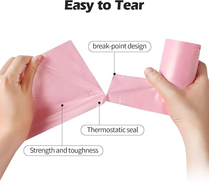 2-4 Gallon Portable Trash Bags,60 Counts Thicken portable Small Garbage Bags for Office, Kitchen,Bedroom Trash Can,Strong Trash Bags（Pink）
