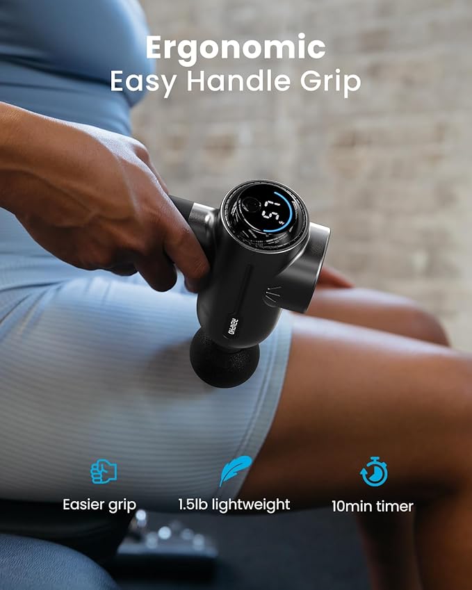 RENPHO Massage Gun with Heat, Portable Muscle Percussion Massager with Bluetooth for Back and Neck, 5 Replaceable Heads, Carry Case, Gifts for Men Women
