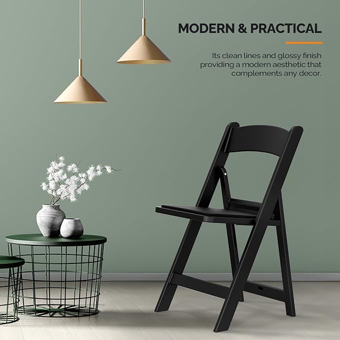 VINGLI Resin Folding Chairs with Cushion, Foldable Plastic Chair with Comfortable Padded Seats, Perfect for Event Party Indoor Outdoor, Black, 8 PC