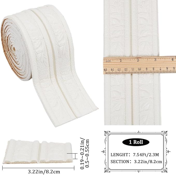 CRASPIRE 90.5 x 3 Wider White Foam Flexible Molding Trim Peel and Stick Self
