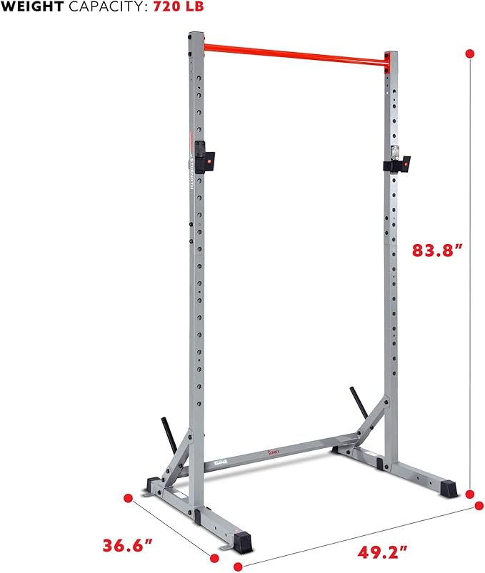 Sunny Health & Fitness Multifunctional Strength Training Home Gym – Complete Workout Equipment with Training Attachments, Optional Squat Stand, Power Rack Cage, Adjustable Incline Bench