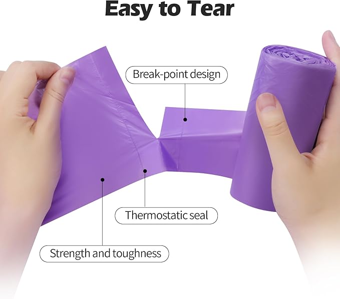 2-4 Gallon Portable Trash Bags,120 Counts Thicken portable Small Garbage Bags for Office, Kitchen,Bedroom Trash Can,Strong Trash Bags（Purple）
