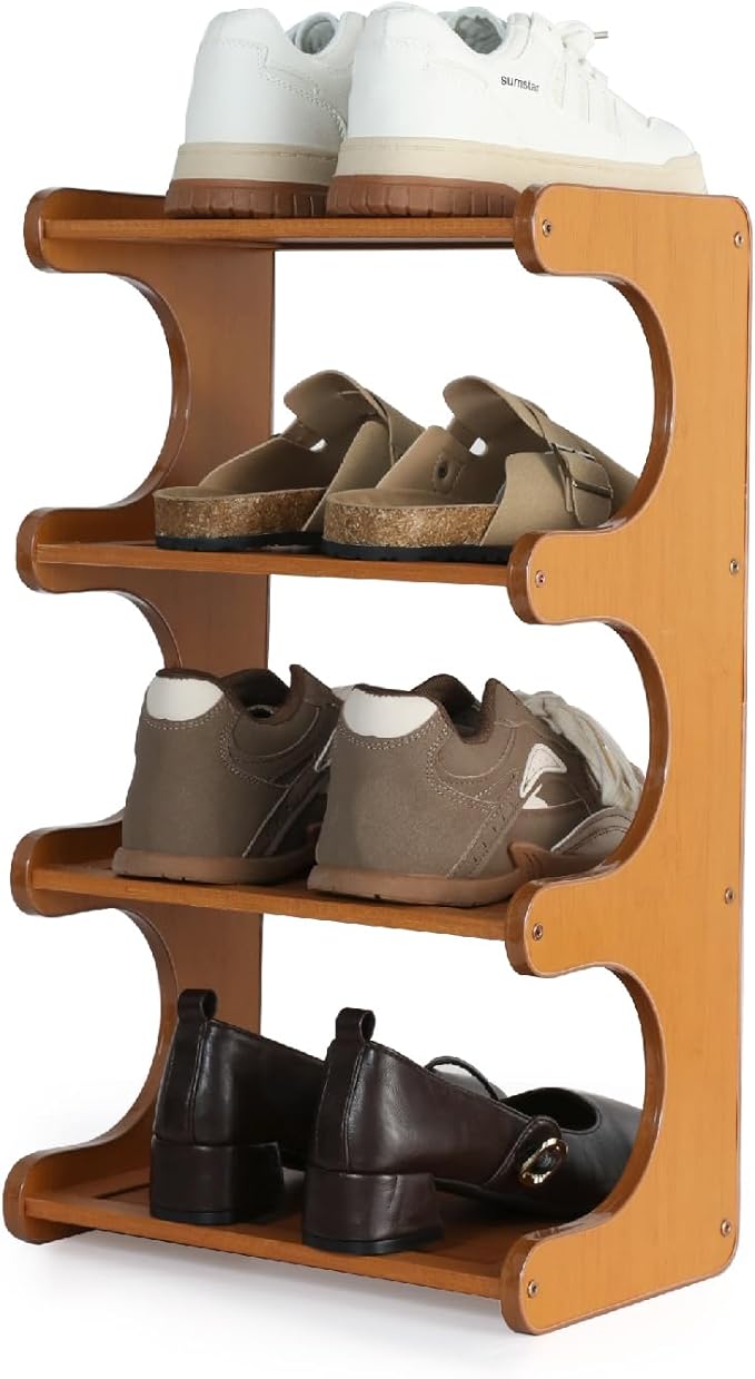 Multi-Tier Bamboo Shoe Rack, 30cm Narrow Standing Shoe Organizer for Closet Entrance, Space Saving Shoe Shelf, Sturdy Shoe Stand for Men and Women(4 Layers)