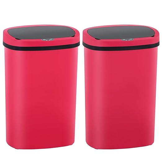 Automatic Motion Sensor Bathroom Trash Can with Lid, 13 Gallon Touchless Trash Bin, Smart Dog Proof Garbage Can, Touch Free Waste Basket for Toilet, Office, Bedroom,Red,2