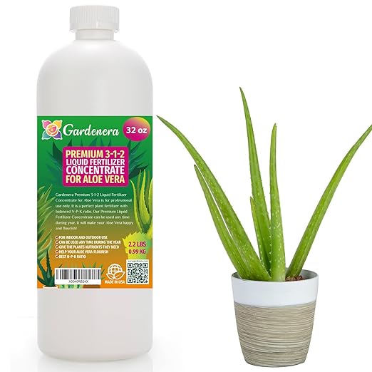 Gardenera Premium Liquid Aloe Vera Fertilizer - 3-1-2 Concentrate for Indoor Plants and Flowers - Organic Plant Food - 32oz