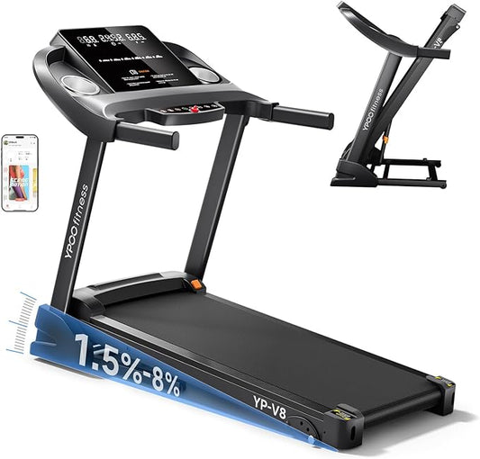 Treadmills for Home with Incline, Auto Foldable Running Treadmills, 8.0 MPH Walking Pad Treadmill with Bluetooth, 300 lbs Weight Capacity Quiet