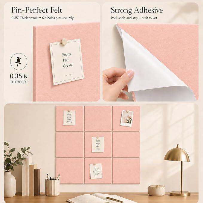 Large Cork Boards for Walls – 36" x 24" Self Adhesive Felt Wall Tiles