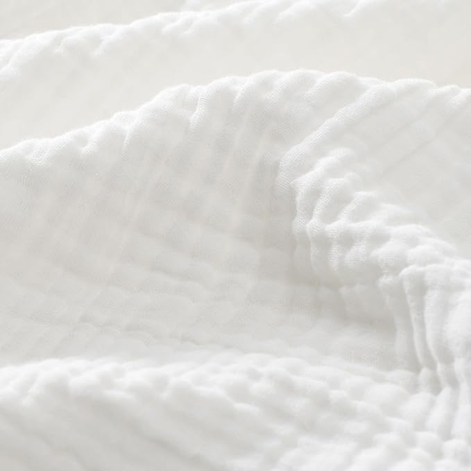 Carriediosa 100% Cotton Muslin Throw Blanket 90" X 90" Queen Size，4-Layers Summer Gauze Throws for Bed Couch，Soft Lightweight Breathable Linen Blankets Bedspread for Adults All Season，White
