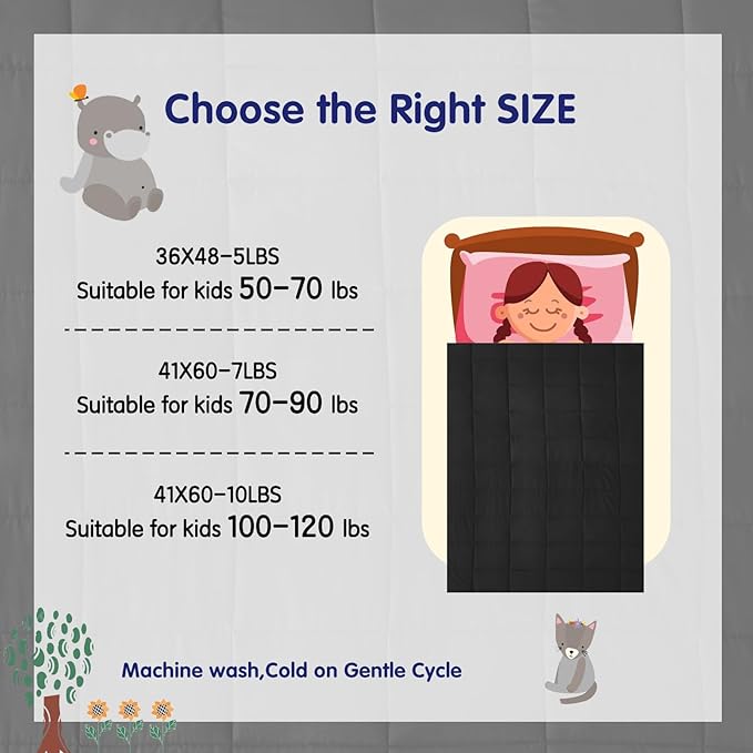 yescool Weighted Blanket (10 lbs, 41" x 60", Black) Cooling Heavy Blanket for Sleeping Perfect for 90-110 lbs, Breathable Blanket with Premium Glass Bead, Machine Washable
