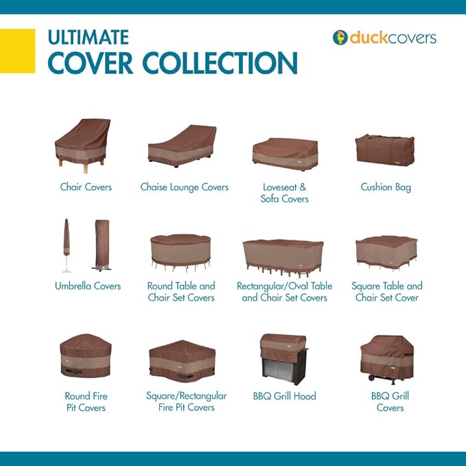 DUCKCOVERS Ultimate Water-Resistant 100 Inch Square Patio Table & Chair Set Cover, Outdoor Table Cover
