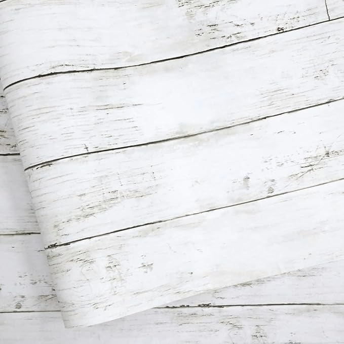 Abyssaly White Gray Wood Paper 35.4 in X 196 in Self-Adhesive Removable Peel