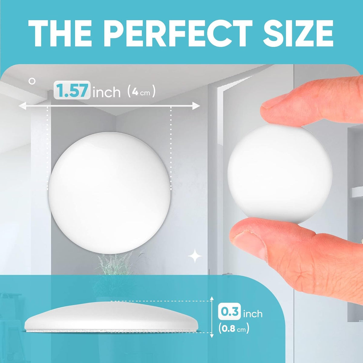 Strongest Home Wall Door Handle Stopper Set. 7 Pieces of White Silicone Door Knob 1.57", Round Wall Shield Cushion, Wall Protector for Door Handle - Self Adhesive (White, Medium)