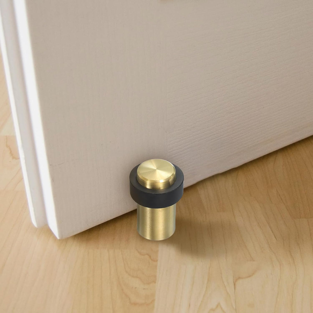 PATIKIL 3Set Round Door Stoppers, 60mm Stainless Steel Door Stop Doorstop Wedge Metal Cylinder Self Adhesive with Screw for Bottom of Door Floor Inside, Gold Tone