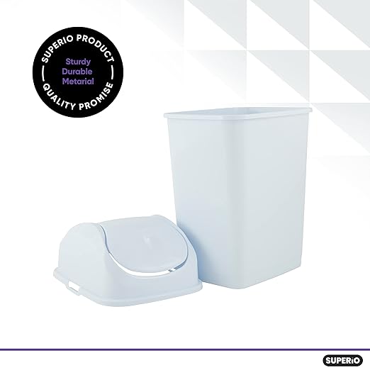 Superio Kitchen Trash Can with Swing Top Lid 9 Gallon Slim Waste Bin 37 Qt Sturdy Plastic Garbage Can Medium Recycling Bin for Office, Bathroom, Under Counter, Dorm, Bedroom (White-2 Pack)