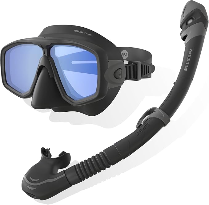 WATERTIME Snorkeling Gear for Adults, Dry Top Snorkel Set with Anti-Fog Panoramic Diving Mask & Waterproof Design, Adult Snorkel Mask for Snorkeling and Scuba Diving