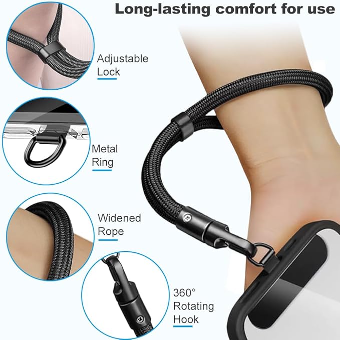 Phone Wrist Strap Lanyard Strap Adjustable, Anti Theft Wrist Lanyard with Slim Tether Tab fit iPhone and Most Cell Phone – Black