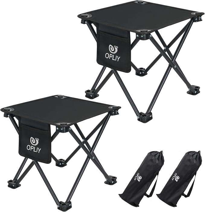 Opliy Camping Stool 2 Pack,13 Inch Portable Folding Stool for Outdoor Gardening and Beach Hiking Fishing,Foot Stool with Carry Bag (Black)