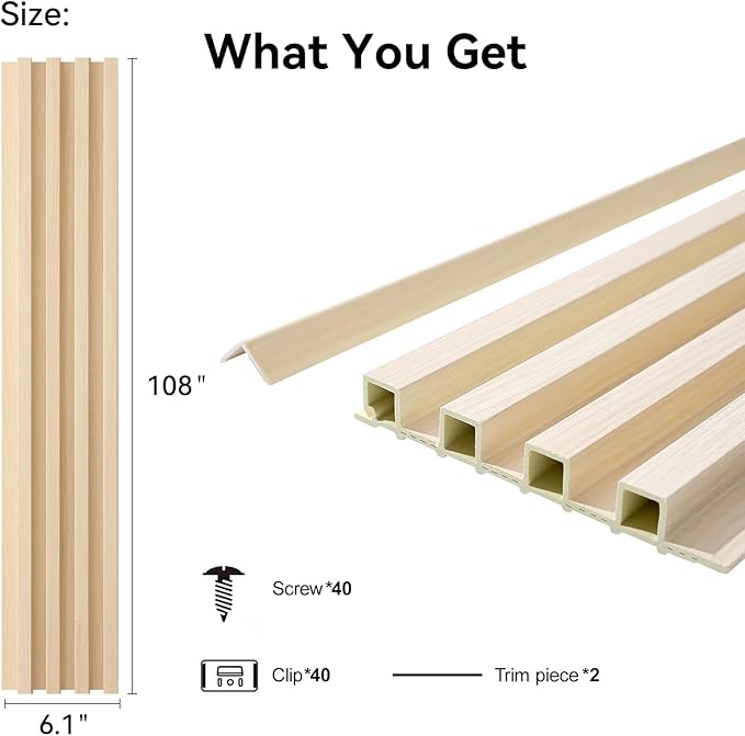 8-Pack WPC Wall Panels 108’’ x 6.1’’ 3D Slat Wall Panel Acoustic Wall Paneling
