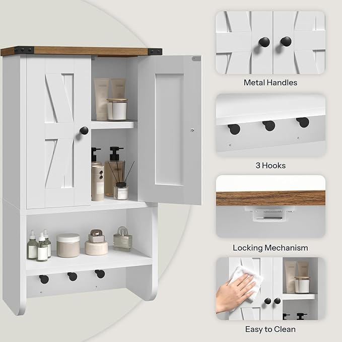 MAHANCRIS Bathroom Wall Cabinet, Farmhouse Medicine Cabinet