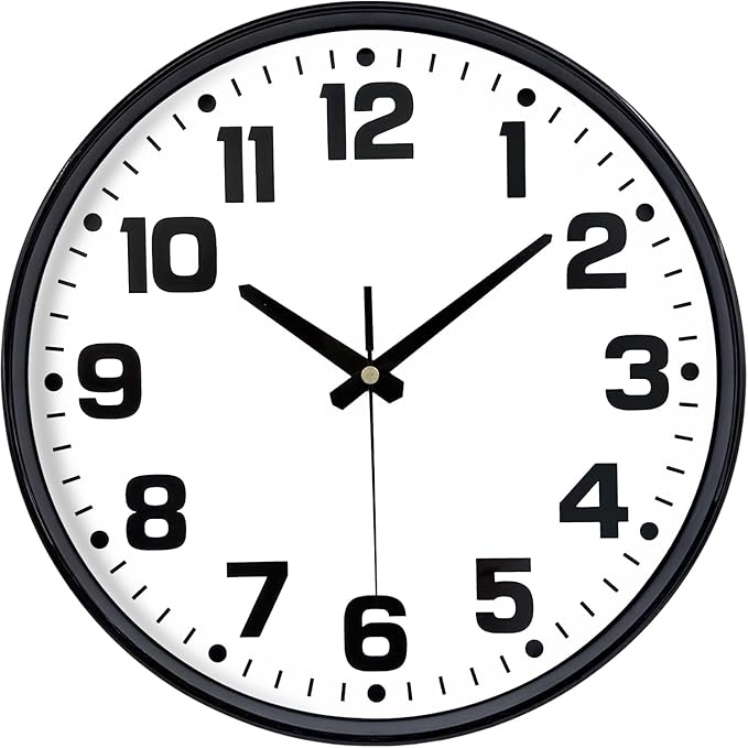 Modern Silent Wall Clock, 12 Inch Non-Ticking Battery Operated Clock, Round