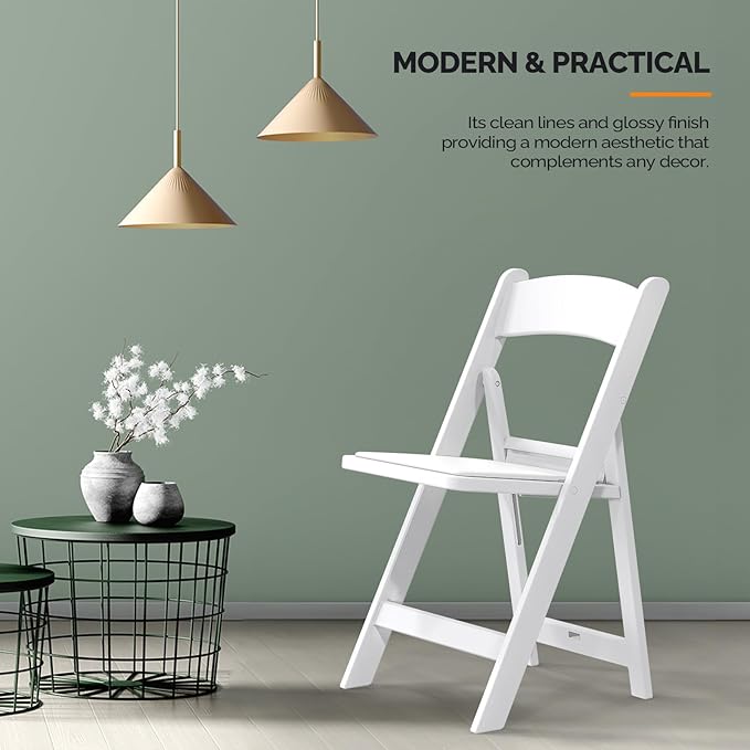 VINGLI Resin Folding Chairs with Cushion, Foldable Plastic Chair with Comfortable Padded Seats, Perfect for Event Party Indoor Outdoor, White, 1 PC