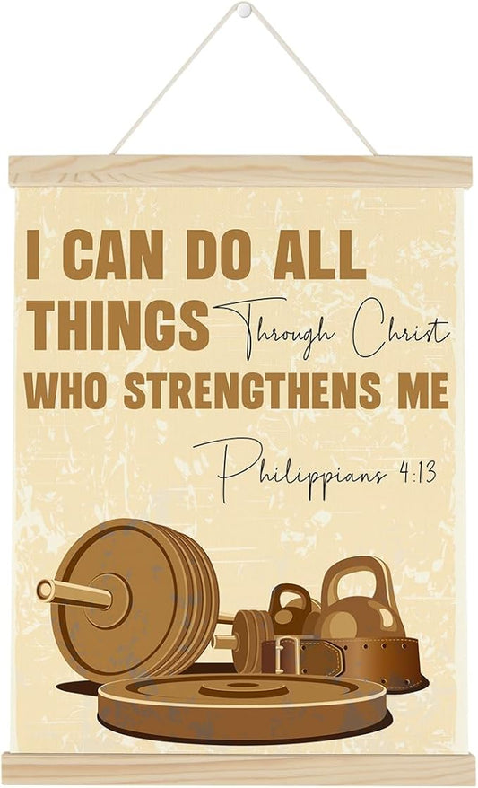 Gym Christian Motivational Posters College Dorm Posters Gifts for Guys Friends I Can Do All Things Through Christ who Strenghthens Me Gym Flag Wall Art Decor Sign for Home Gym Bedroom Office