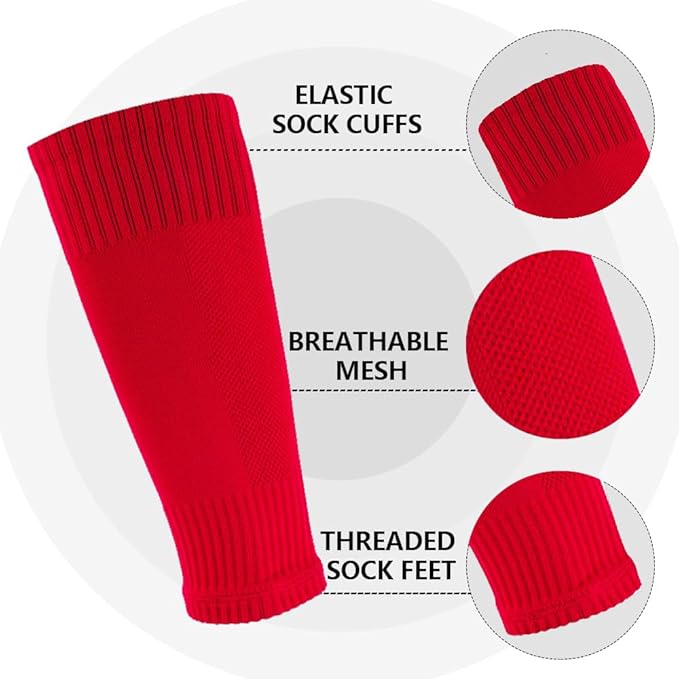3 Pairs Mens Grip Soccer Socks, 3 Pairs Shin Sleeves with 1 Pack Shin Guards and 4 Shin Straps, Soccer Football Game Set 11 Pcs