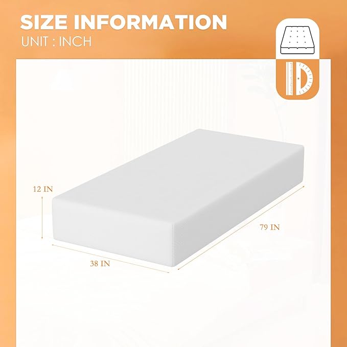 PayLessHere 12 Inch Gel Memory Foam Mattress Medium Firm Mattresses CertiPUR-US Certified Bed-in-a-Box Pressure Relieving Twin XL Size,Fiberglass Free，White