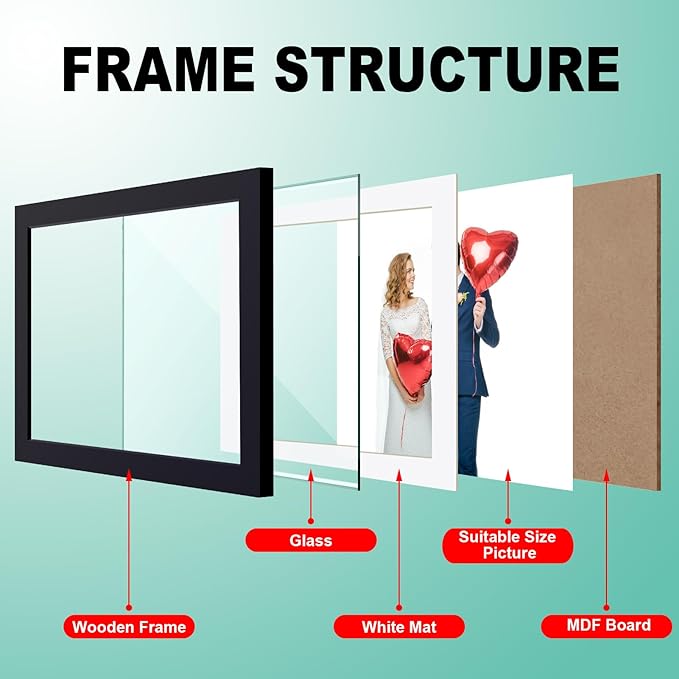 RPJC 6x8 inch Picture Frame Made of Solid Wood and High Definition Glass Display Picture 4x6 with Mat or 6x8 Without Mat for Wall Mounting Photo Frames Dark Brown