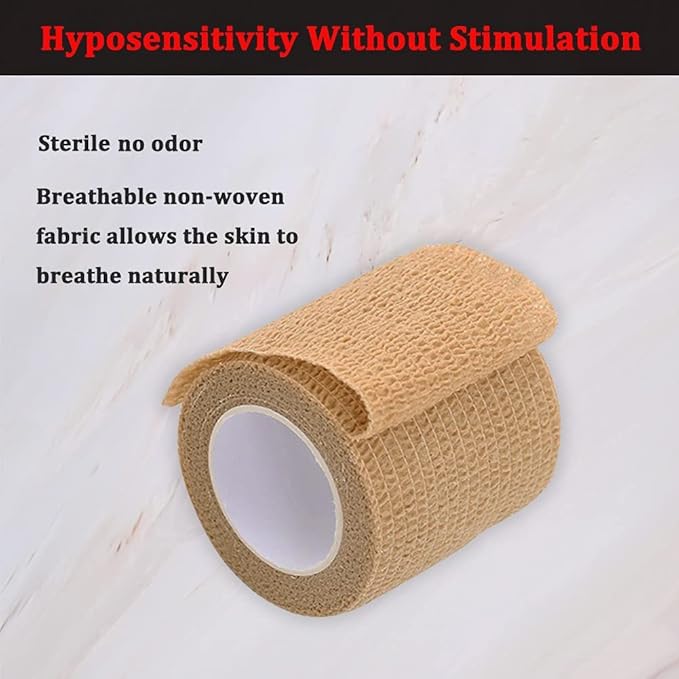 24 Pack Brown Breathable Self Adhesive Bandage Wrap 2 in, Multi-Purpose Non-Woven Cohesive Wrap - Vet Wrap | Athletic Tape | Medical Tape, Ankle Sprains, Swelling, Pets.