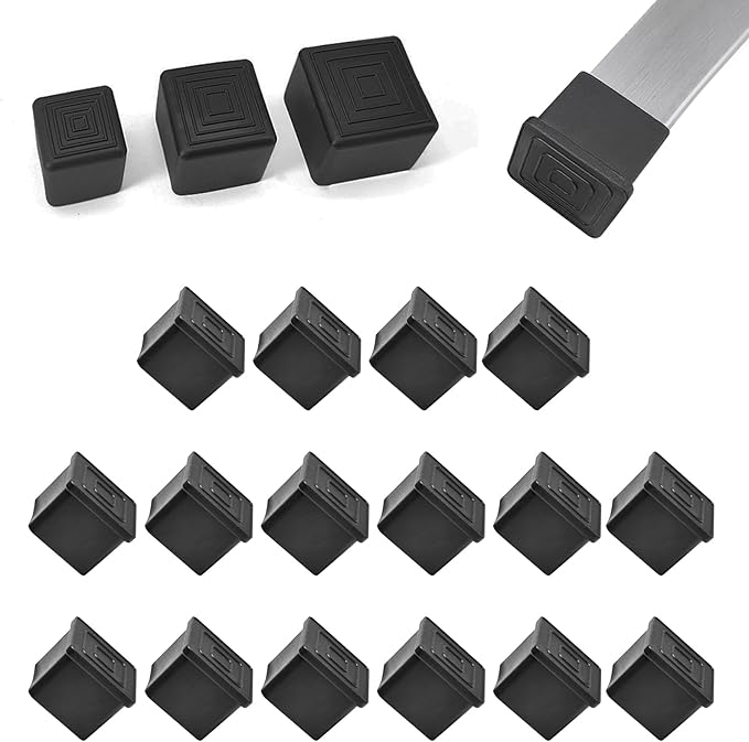 16 Pcs 1-1/4" x 1-1/4" Square Rubber Chair Leg Caps, PVC Table Leg Covers, Flexible & Anti-Slip Furniture Leg End Caps, Chair Leg Floor Protectors for Bar Stool Leg Patio Indoor, Black