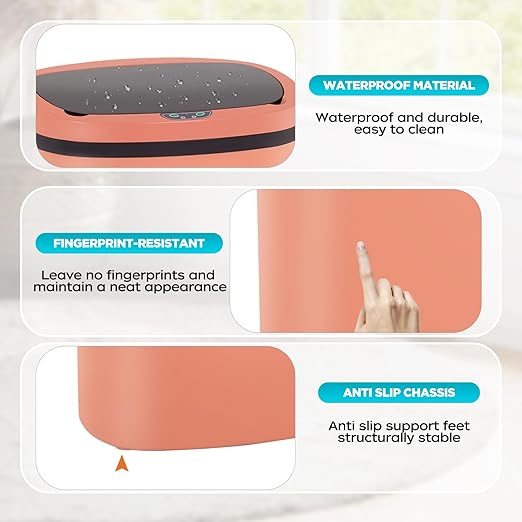 Automatic Motion Sensor Bathroom Trash Can with Lid, 13 Gallon Touchless Trash Bin, Smart Dog Proof Garbage Can, Touch Free Waste Basket for Toilet, Office, Bedroom,Pink,2