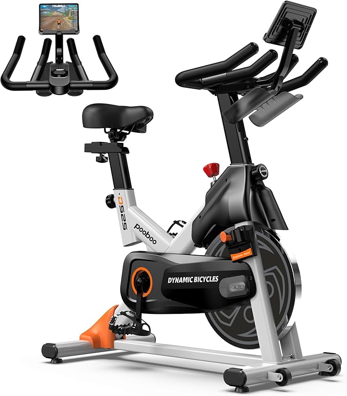pooboo Exercise Bike, Adjustable Magnetic/Brake Pad Resistance Silent Belt Drive, Indoor Cycling Bike for Home Cardio, Fitness Stationary Bike with 350lbs/300lbs Weight Capacity &Upgraded Version Seat