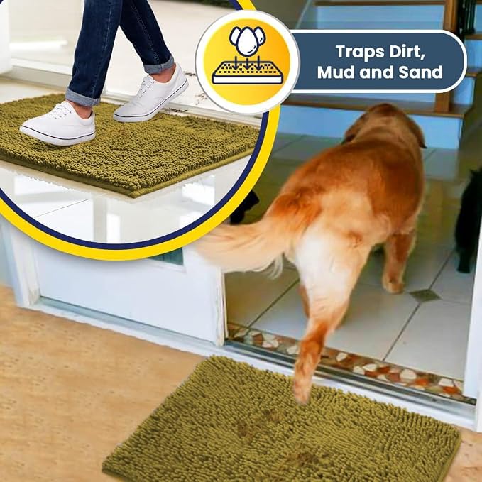Muddy Mat® | Super Water Absorbent Door Mat Indoor, Microfiber Quick Dry Chenille Entryway Rug, Slip Resistant Front Door Mat, Indoor Mats for Entryway, Machine Washable Pet Rug, Mustard 28" x 48"
