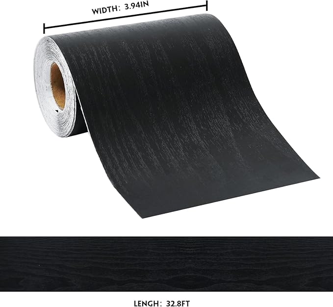 DESOMINOR 32FT Black Border Peel &Stick Black Wood Grain Wallpaper Border