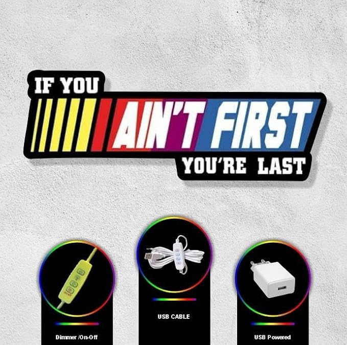 NEONSIGN If You Ain't First You Are Last LED Neon Sign Gym Motivation Lightbox Fitness Wall Decor with USB Powered Dimmable for Gym Home Fitness Decoration (12x4.5 inches)
