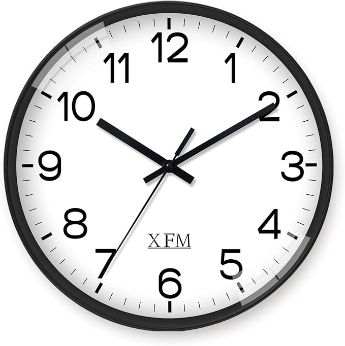 XFM Black Wall Clock 10 Inch Modern Small Wall Clocks Battery Operated Silent