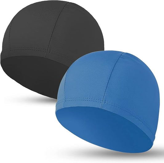 2pcs Cloth Swim Caps for Both Women & Men & Kids Fabric Durable Non-Waterproof Elastic Swimming Pool Cap Bathing Cap for Long and Short Hair