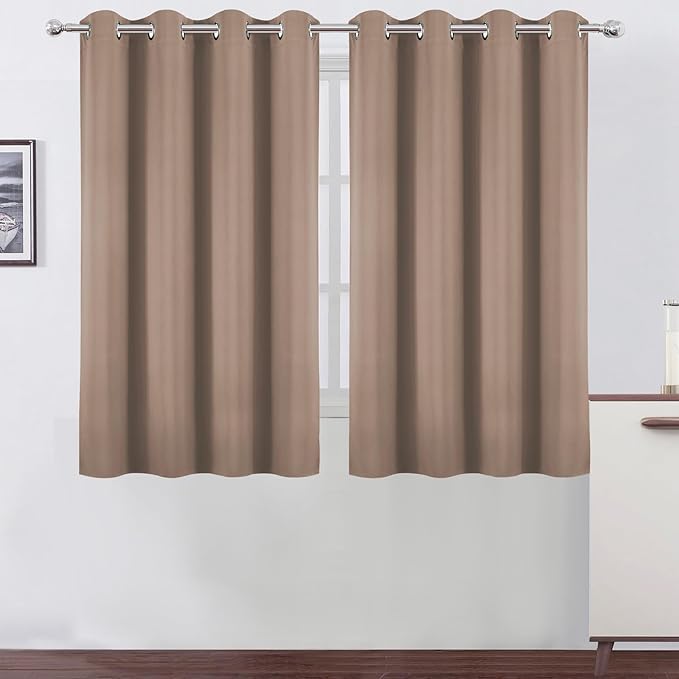 LEMOMO Blackout Curtains 66 x 54 Inch Long Cappuccino Curtains Set of 2 Panels