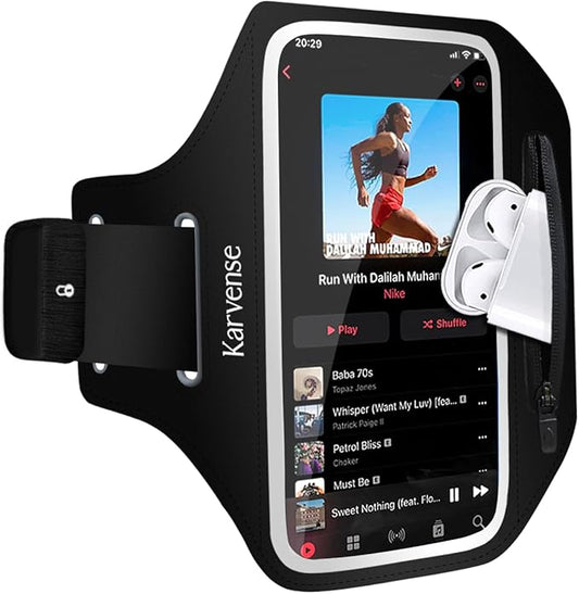 Arm Band for Phone for Running, Phone Holder for Running for iPhone & Samsung Galaxy, Cell Phone Armband Holder for Walking, Gym, Workout, w/Adjustable Strap & Zipper Pocket (Black-S)