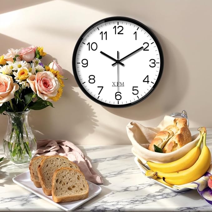 XFM Wall Clock Black Silent Wall Clocks Battery Operated 14 Inch Modern Non