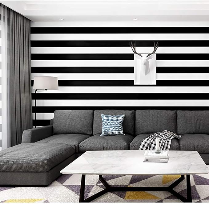 Guvana Striped Peel and Stick Wallpaper Black and White Self-Adhesive Wallpaper