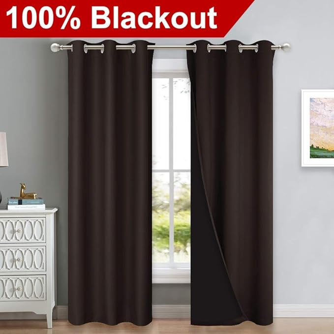 NICETOWN Full Shade Curtain Panels, Toffee Brown, Pair of Thermal Insulated &