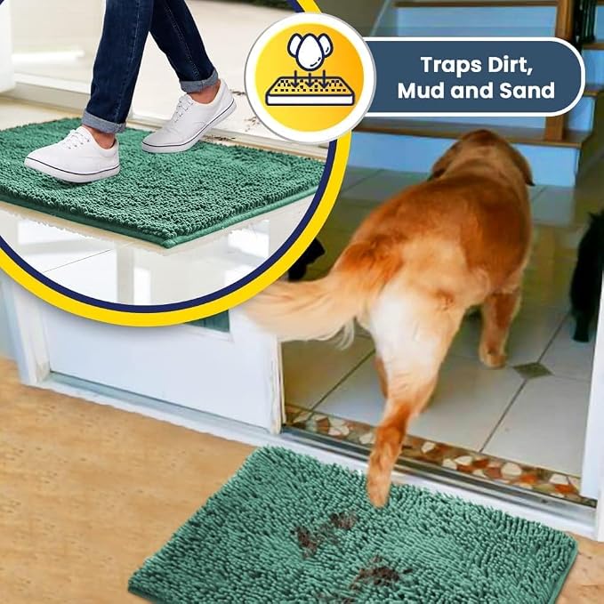 Muddy Mat® | Super Water Absorbent Door Mat Indoor, Microfiber Quick Dry Chenille Entryway Rug, Slip Resistant Front Door Mat,Indoor Mats for Entryway,Machine Washable Pet Rug, Seafoam Green 24"x120"