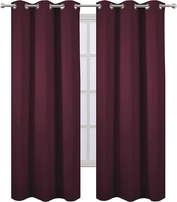 LEMOMO Burgundy Red Thermal Blackout Curtains/42 x 95 Inch/Set of 2 Panels Room