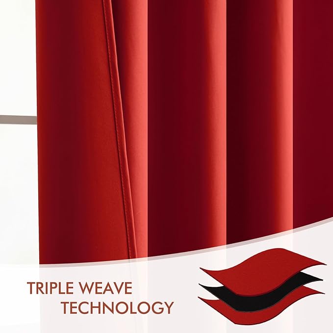 MIULEE Christmas Red Back Tab Blackout Curtains 120 Inch Long 2 Panels Set