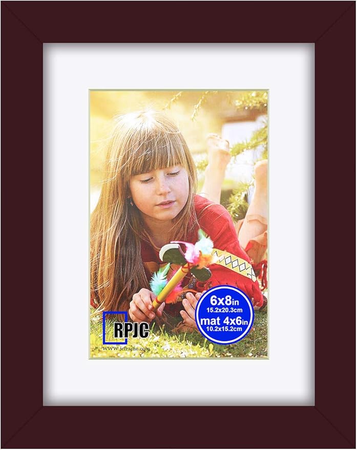 RPJC 6x8 inch Picture Frame Made of Solid Wood and High Definition Glass Display Picture 4x6 with Mat or 6x8 Without Mat for Wall Mounting Photo Frames Dark Brown